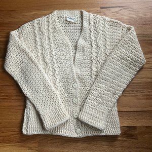 Vintage Sheelen small ivory/cream hand crochet wool cropped cardigan, Ireland.